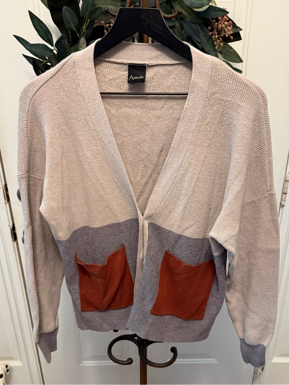 Aaeda Colorblock Soft Button Down Grandpa Knit Cardigan LS L